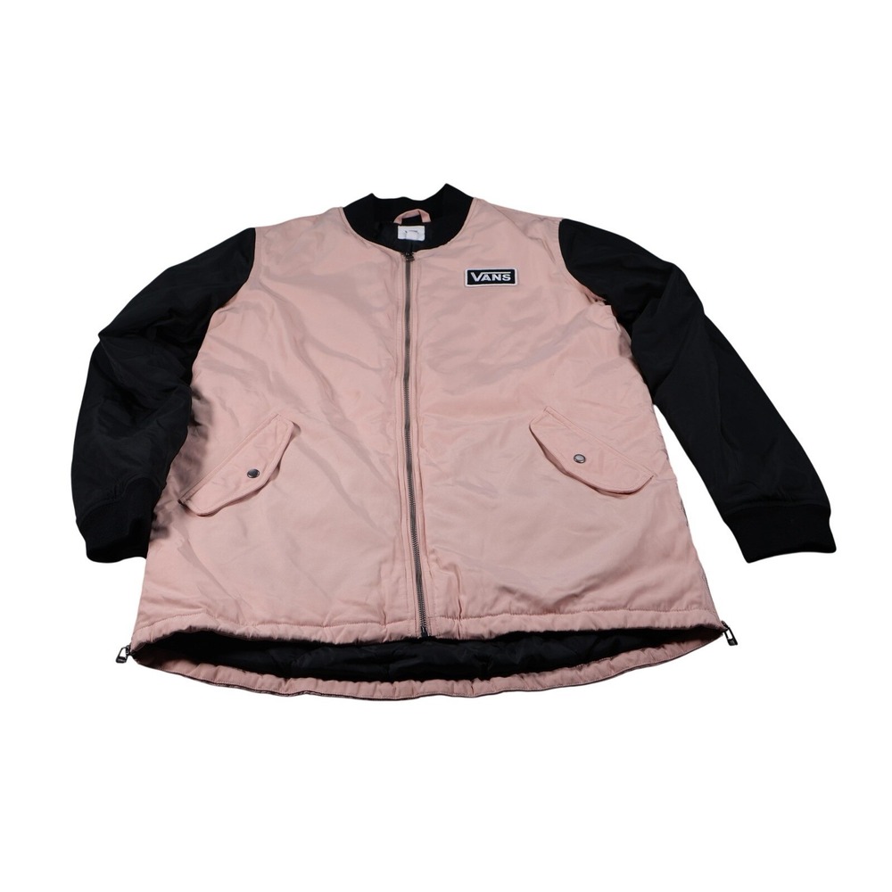 Vans Jacket Mens M Pink Bomber Long Insulated Lined Full Zip Pockets Padded